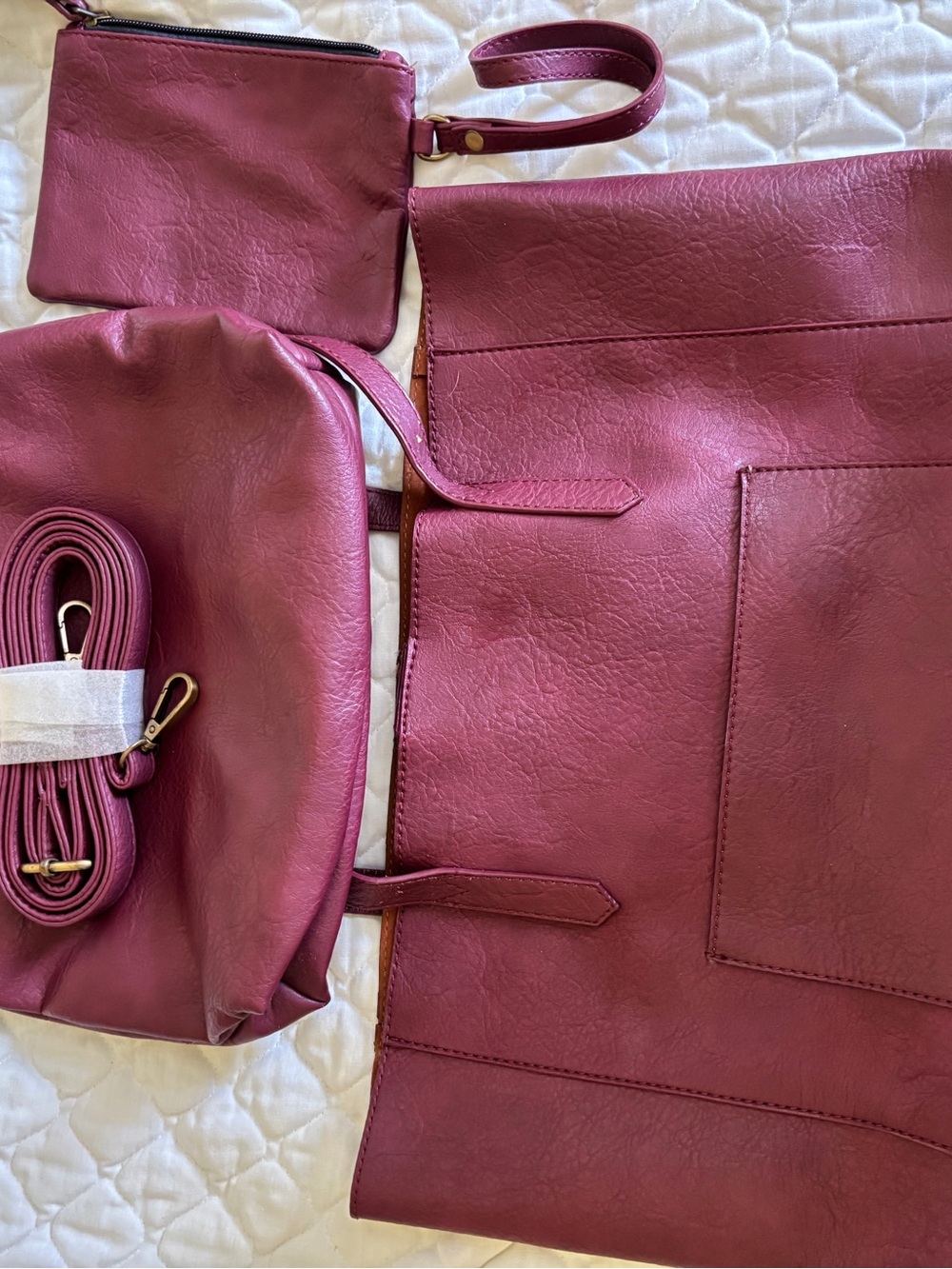 Mona B Burgundy Leather Shoulder Bag with Zip Detail